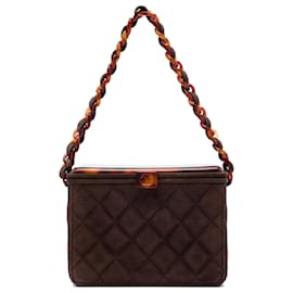 Borsa Vanity Box Chanel in camoscio matelassé CC marrone
