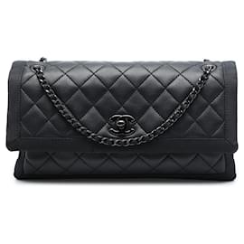 Chanel Black CC Quilted Lambskin and Grosgrain So Black Flap