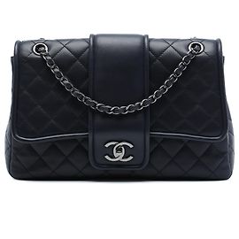 Chanel Blue Large Quilted Lambskin Elementary Chic Flap