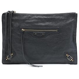 Clutch piatta Balenciaga Motocross Classic Zip Around in pelle di agnello grigia