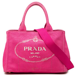 Borsa Tote Prada Small Canvas Canapa Logo Rosa
