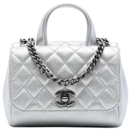 Chanel Silver Metallic Grained Calfskin Pilot Essentials Double Sided Flap
