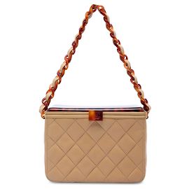 Borsa Box Chanel Beige CC in pelle d'agnello matelassée effetto tartaruga