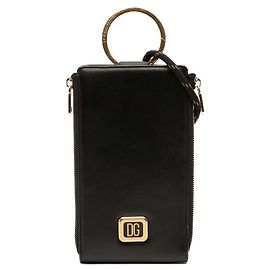 Portafoglio con tracolla e placca logo in pelle di vitello nera Dolce & Gabbana