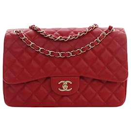 Chanel Red Jumbo Classic Caviar Double Flap