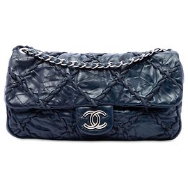Chanel Blue Medium Quilted Crinkled Calfskin Ultra Stitch Flap
