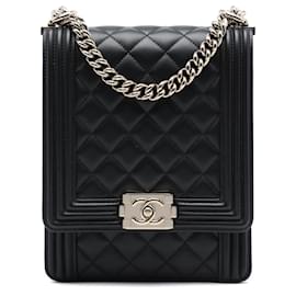 Chanel Black Quilted Lambskin North South Boy Flap