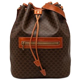 Borsa bucket con coulisse Celine Brown Macadam Coated Canvas - Céline