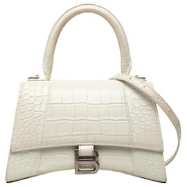 Borsa Hourglass Balenciaga in pelle goffrata effetto coccodrillo bianca, piccola