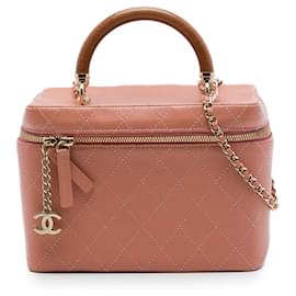 Chanel Knock On Wood Vanity Case aus gestepptem Lammleder, braun, Large