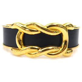 Hermes Black and Gold Leather Bangle Bracelet - Hermès