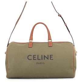 Borsa Boston Celine in tela e pelle Brown Khaki - Céline