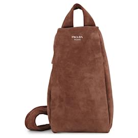 Borsa Sling Prada in camoscio marrone