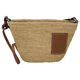 Borsa a tracolla in pelle e rafia beige e marrone Loewe