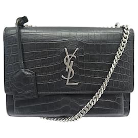 BORSA A MANO SAINT LAURENT SUNSET 442906 PELLE NERA EFFETTO COCCO TRACOLLA - Saint Laurent