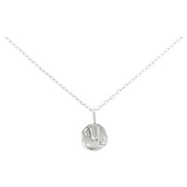 Autre Marque Collana Iniziale Y in Oro Bianco K10 e Diamanti