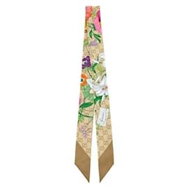 Seidenschal mit Blumenprint Beige - Gucci
