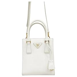 Prada Mini borsa tote a tracolla in pelle Saffiano bianca