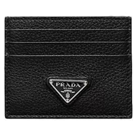 Prada Porta-cartões em couro com logótipo triangular