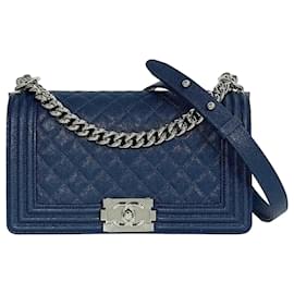 Borsa a tracolla Caviar Boy Medium Silver Blue Series - Chanel
