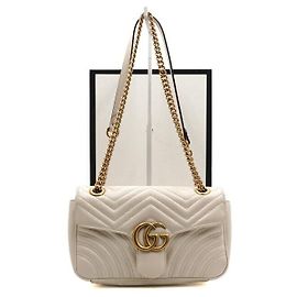 Gucci White Matelassé Chevron Gold Chain Shoulder Bag