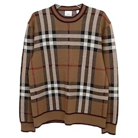 Maglione in lana jacquard a quadri marrone - Burberry