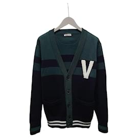 Baumwollcardigan in Navy Green mit besticktem LOGO-Patch - Valentino