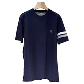 Baumwoll-T-Shirt mit besticktem Logo Navy XXL - Brunello Cucinelli