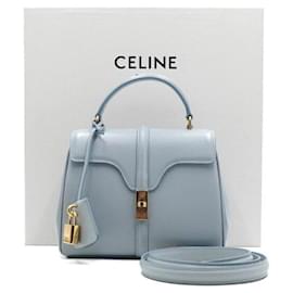 Mini Handtasche mit Henkel, Tote und Crossbody-Bag aus satinierter Kalbsleder in blassblau - Céline