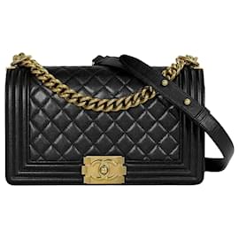 Chanel Borsa Boy Medium Serie Nera Caviar Placcata Oro