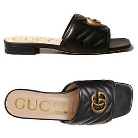 Gucci Matelassé Slide Sandals with GG Logo Gold, Black