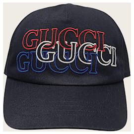 Gucci Schwarze Baseball-Kappe mit mehrfarbig gesticktem Logo