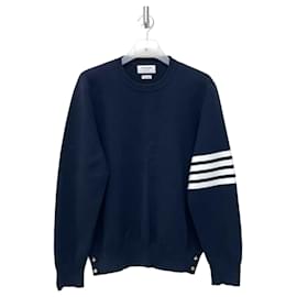 Thom Browne Malha Navy Milano Stitch com Punhos Diagonais