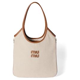 Miu Miu Ivy Tasche aus Canvas und Leder Beige Brandy ACRN