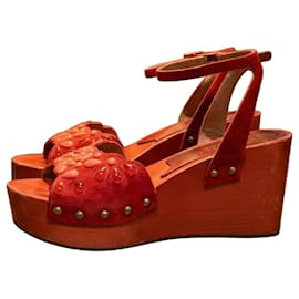 Autre Marque Sandali con zeppa rossi in camoscio