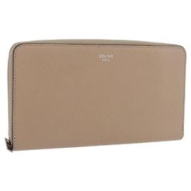 Céline Cartera larga CELINE de piel beige plata auténtica 180966A
