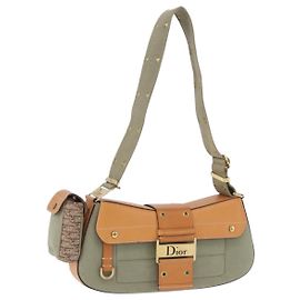 Borsa a Spalla Street Chic Christian Dior in Tela Khaki e Oro Auth 195390SAV