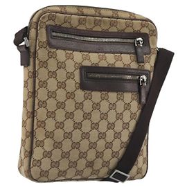 Borsa a tracolla GUCCI GG Canvas Beige Silver 92551 Auth 195083