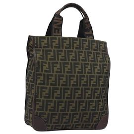 Bolso de mano FENDI Zucca Canvas Marrón Negro Auth 194401