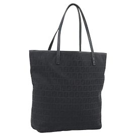 FENDI Zucchino Canvas Tote Bag Schwarz 8BH074 Auth 196152