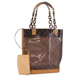 LOUIS VUITTON Bolsa Tote Cabas Ambre PM de Vinilo Monograma Marrón M92502 LV Auth ka5637