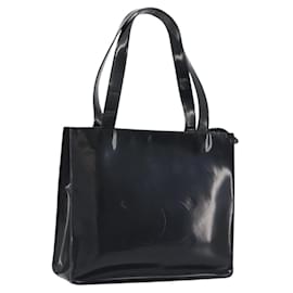 CHANEL Tote Bag Lackleder Schwarz Silber CC Auth 196085
