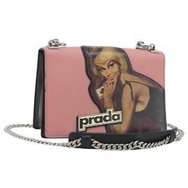 Borsa a tracolla con catena PRADA pelle Saffiano Rosa Argento Auth 195095A
