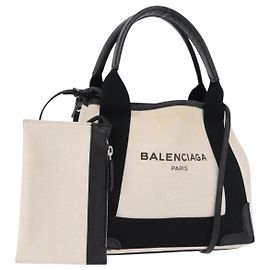 Borsa Cabas XS BALENCIAGA in tela e pelle bianca, blu navy e argento 390346 Auth ka5679