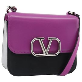 Borsa a Spalla in Pelle VALENTINO 2 in 1 Viola Argento Auth 196036A