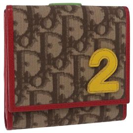 Portafoglio compatto Christian Dior Trotter Canvas PVC Beige Silver Auth 196069V