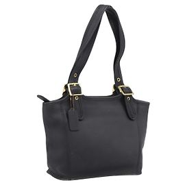 Borsa a tracolla Coach in pelle nera e oro Auth 193995