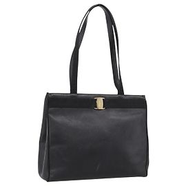Borsa Tote Salvatore Ferragamo Vala in pelle nera e oro Auth 196268