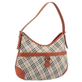 Borsa a tracolla BURBERRY Nova Check Canvas Beige Arancione Auth 195441V