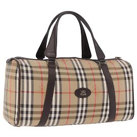 Borsa Boston Burberrys Nova Check Canvas Beige Gold Auth 195967A